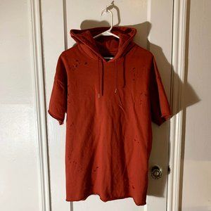 Distressed Short Sleeve Orange Hoodie Dress